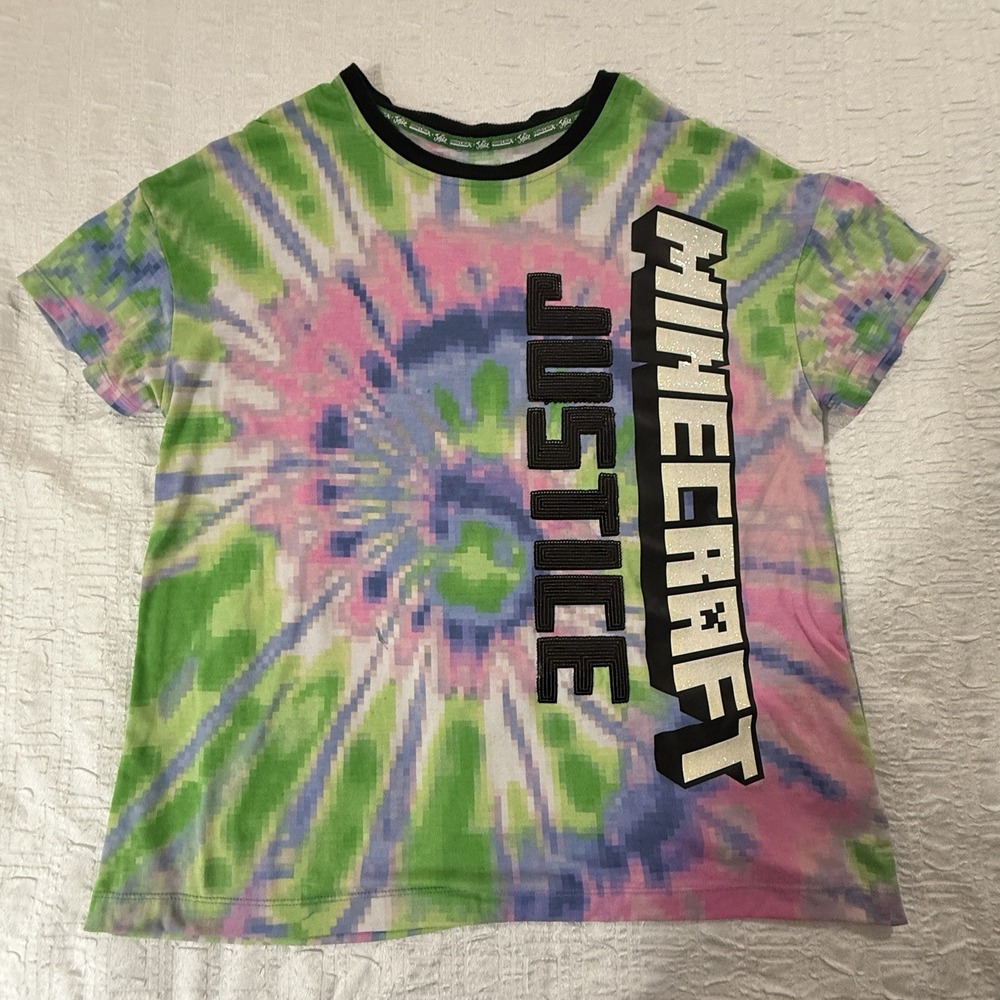 Girls Justice Minecraft‎ Pixilated Rainbow  Video Game T-Shirt XL Plus tie dye